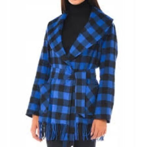 New POLO RALPH LAUREN Checked Fringe-Edge Belted Jacket Size Large - Picture 3 of 7